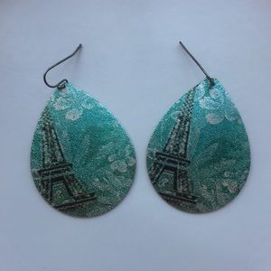 Eiffel Tower Teardrop Shaped Earrings, Worn